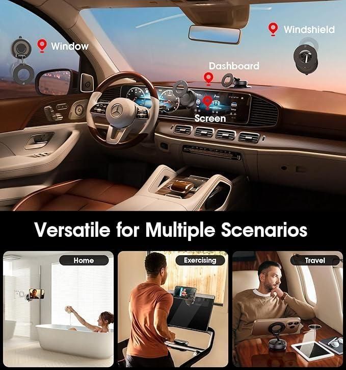 Magnetic Vacuum Phone Holder – 360° Foldable Mount for Car, Mirror & Desk