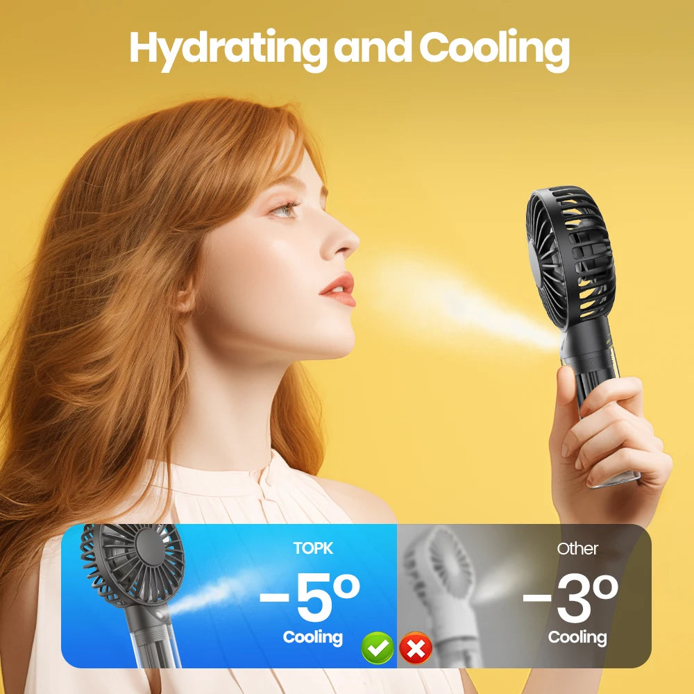 TOPK Portable Misting Fan Rechargeable Handheld Personal Spray Water Mist Fan 32ml Water Tank Mini Cooling Hand Fan for Camping