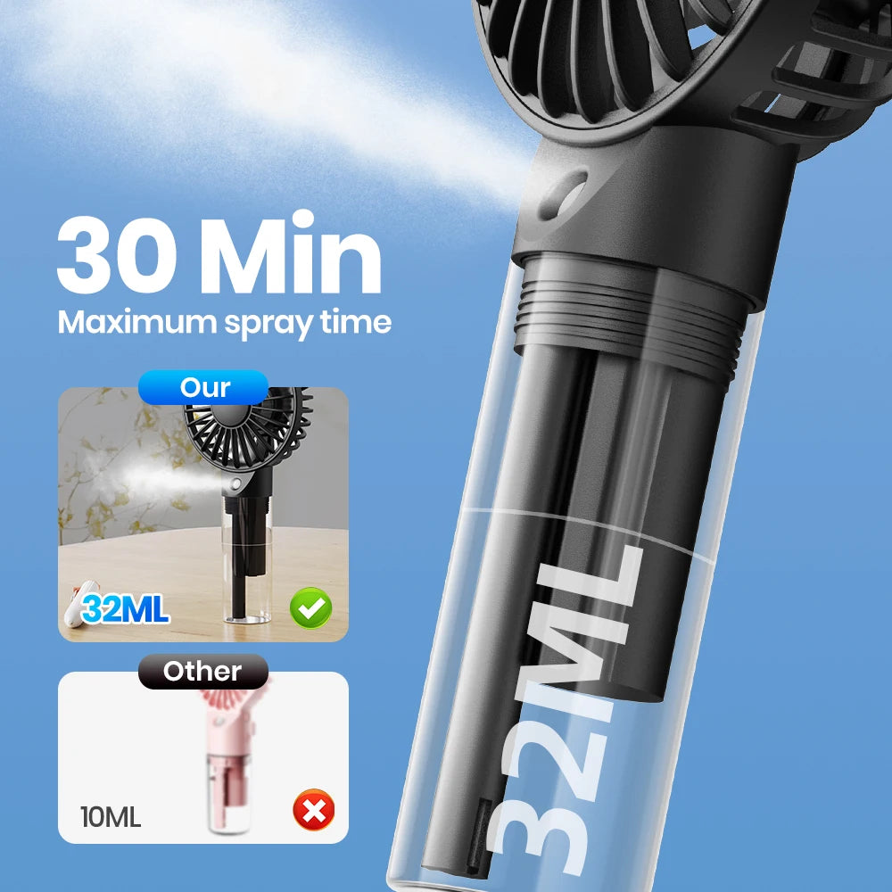 TOPK Portable Misting Fan Rechargeable Handheld Personal Spray Water Mist Fan 32ml Water Tank Mini Cooling Hand Fan for Camping