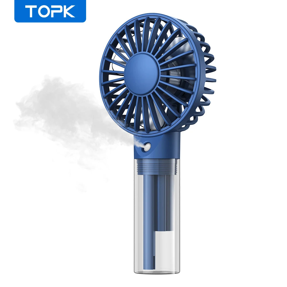 TOPK Portable Misting Fan Rechargeable Handheld Personal Spray Water Mist Fan 32ml Water Tank Mini Cooling Hand Fan for Camping