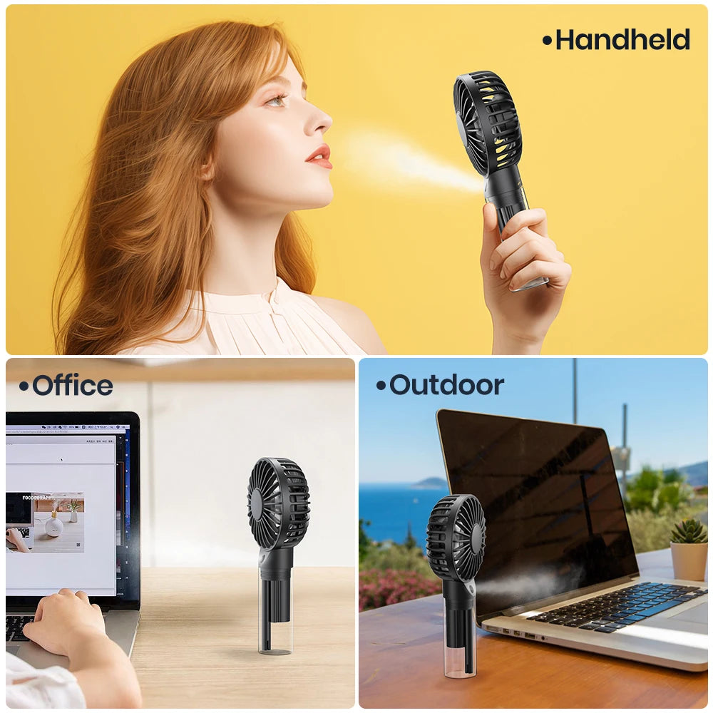 TOPK Portable Misting Fan Rechargeable Handheld Personal Spray Water Mist Fan 32ml Water Tank Mini Cooling Hand Fan for Camping