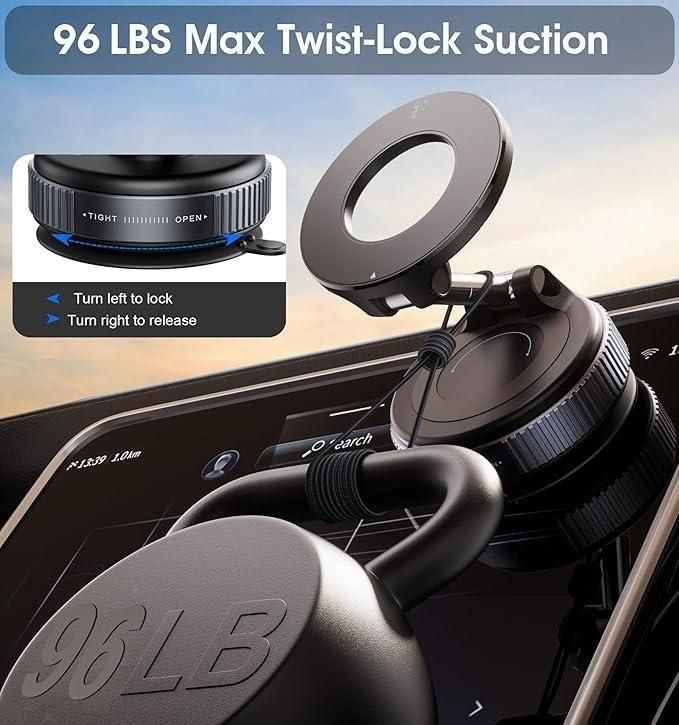 Magnetic Vacuum Phone Holder – 360° Foldable Mount for Car, Mirror & Desk