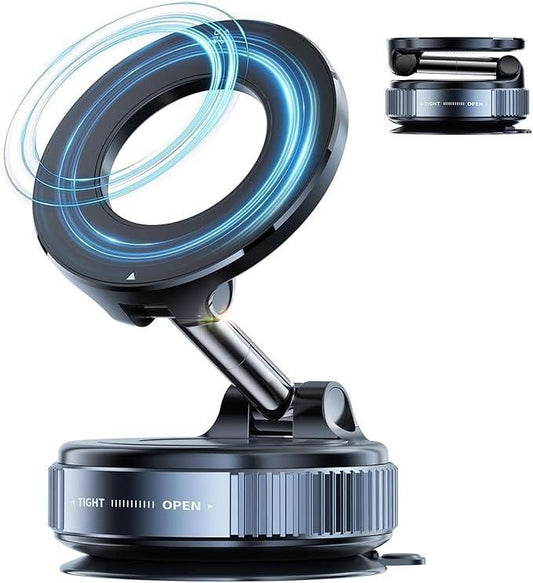 Magnetic Vacuum Phone Holder – 360° Foldable Mount for Car, Mirror & Desk