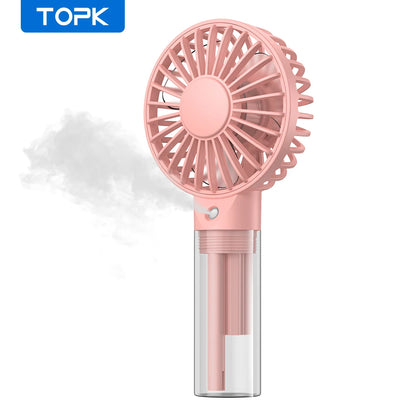 TOPK Portable Misting Fan Rechargeable Handheld Personal Spray Water Mist Fan 32ml Water Tank Mini Cooling Hand Fan for Camping