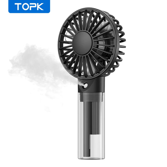 TOPK Portable Misting Fan Rechargeable Handheld Personal Spray Water Mist Fan 32ml Water Tank Mini Cooling Hand Fan for Camping