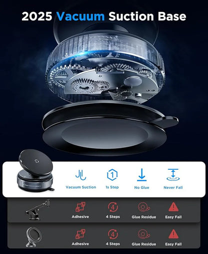 Magnetic Vacuum Phone Holder – 360° Foldable Mount for Car, Mirror & Desk
