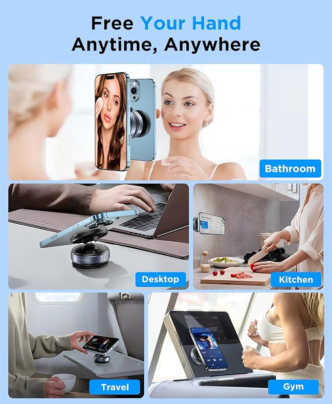 Magnetic Vacuum Phone Holder – 360° Foldable Mount for Car, Mirror & Desk